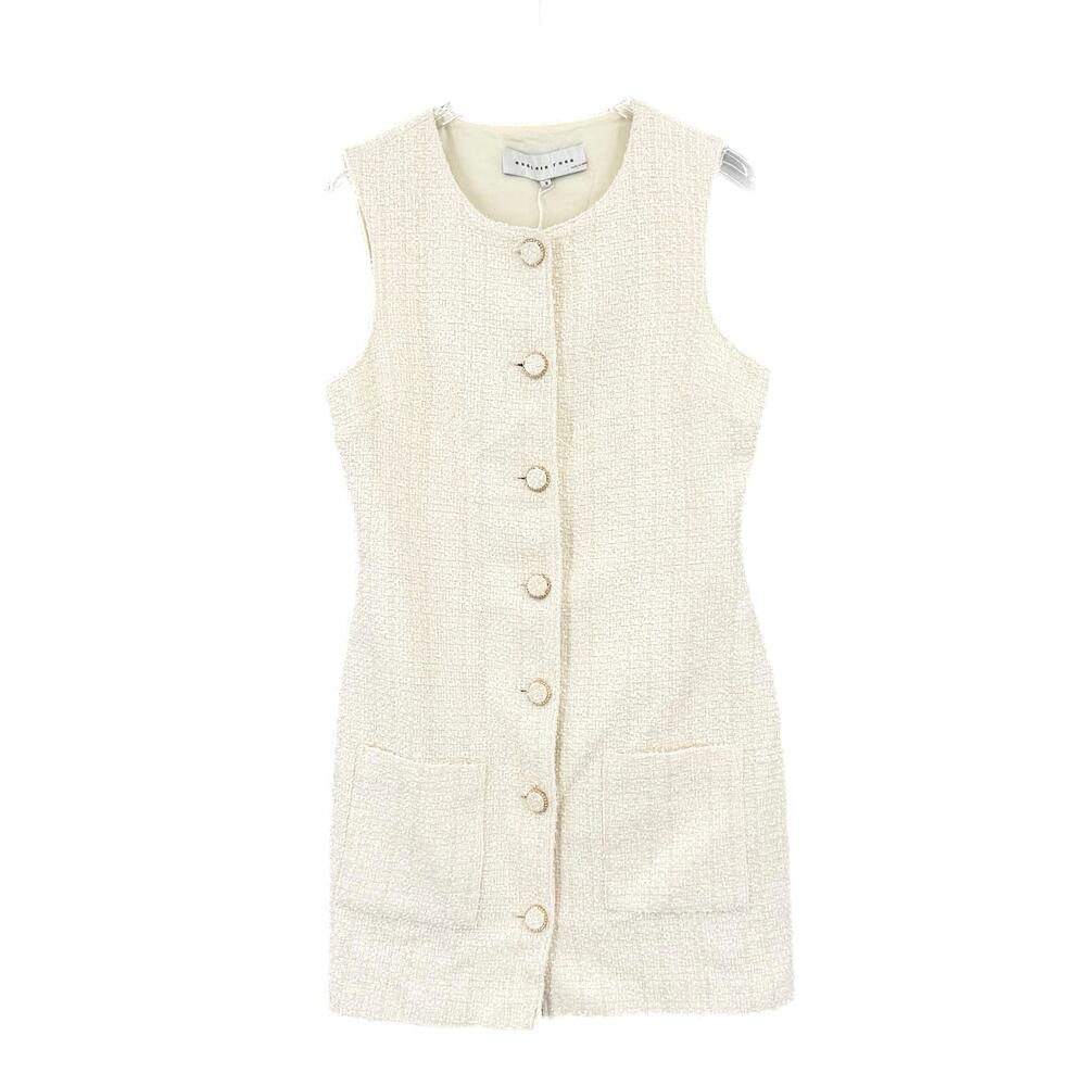 Endless Rose NEW Ivory White Tweed Polished Bridal Chic Romantic Mini Dress - Picture 8 of 11